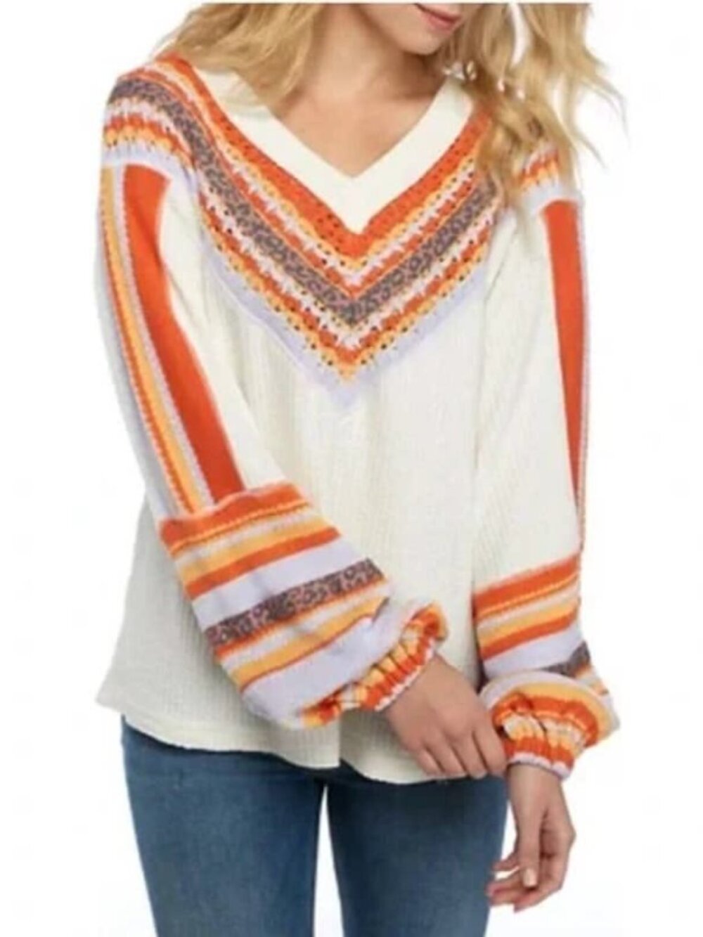 Free People Women's Copenhagen Thermal Top Double V-Neck Sweater Size XS